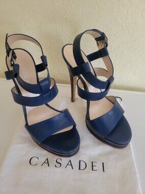 Casadei Navy Strappy Platform Sandals US 8